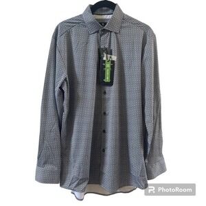 TOM BAINE Men's Slim Fit Performance Long Sleeve Button Front Dress Shirt Navy